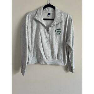 Old Navy Gray Half-Zip Sweatshirt with Green Text